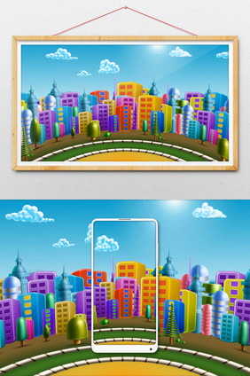 卡通旋转城市彩色缤纷动图