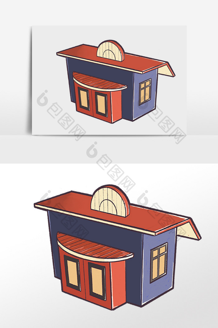 手绘卡通彩色商店建筑房子插画