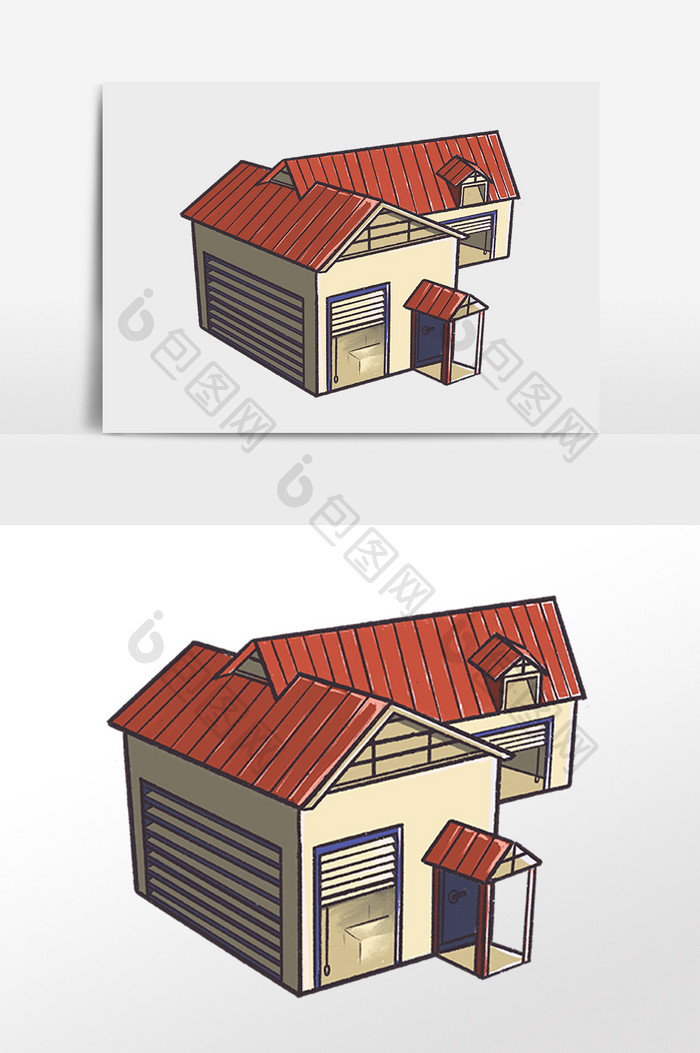 手绘卡通别墅建筑小房子插画
