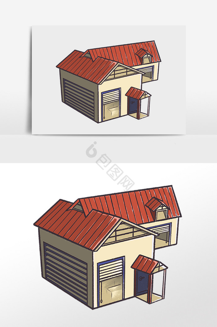别墅建筑小房子插画