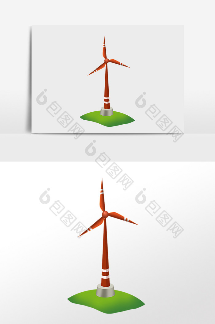 手绘绿色风力发电风车插画