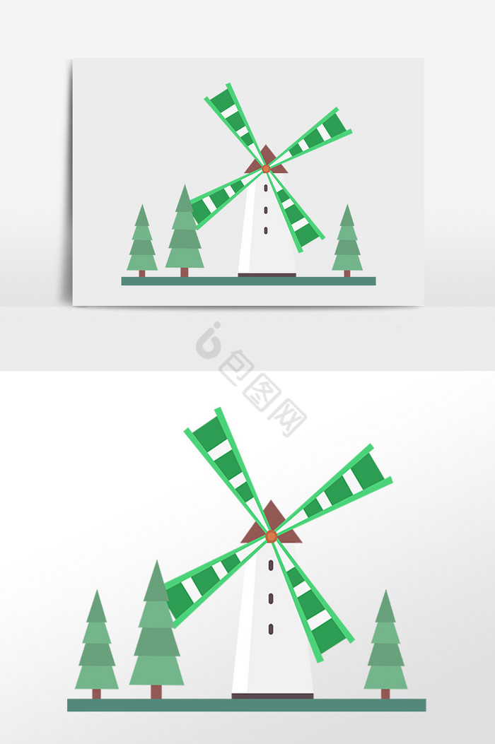 环保建筑风车插画图片