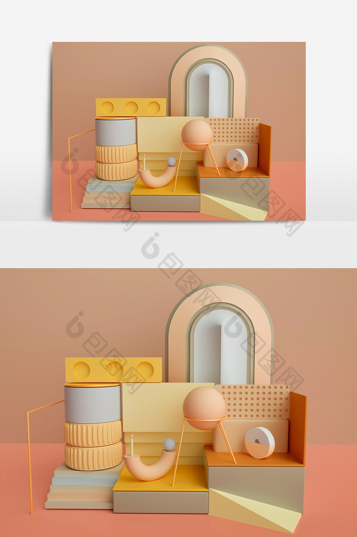 C4D莫兰迪几何物体模型OC渲染图片图片