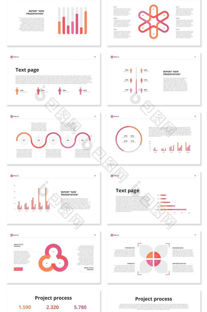 40页粉色简约综合信息可视化PPT图表