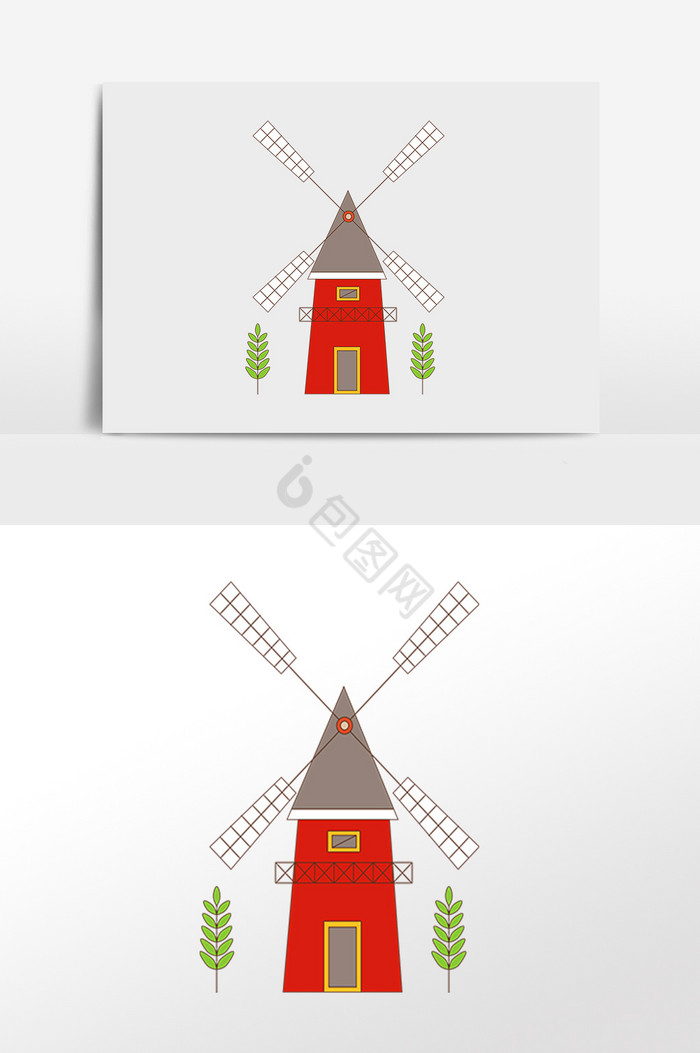 建筑房子风车插画图片