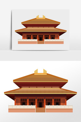 手绘北京大殿旅游地标建筑插画