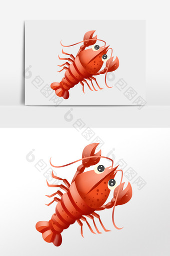 手绘新鲜水产海鲜大龙虾插画图片