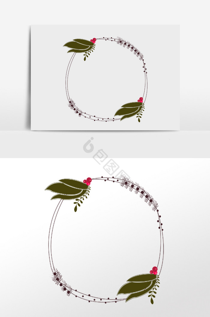 植物叶子圆形装饰边框插画图片