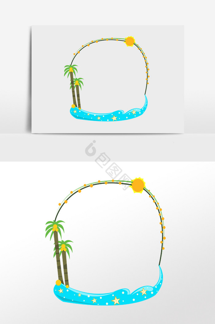 海滩椰树装饰边框插画图片