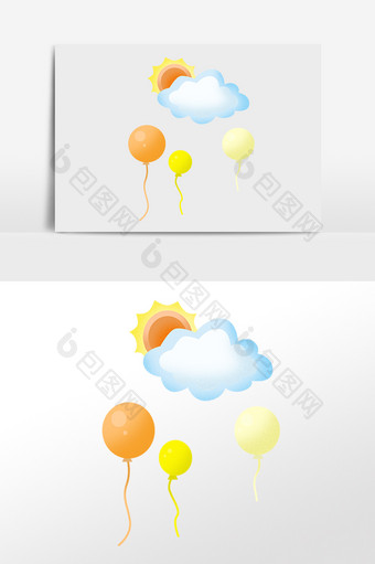 手绘儿童节快乐飞天气球插画图片
