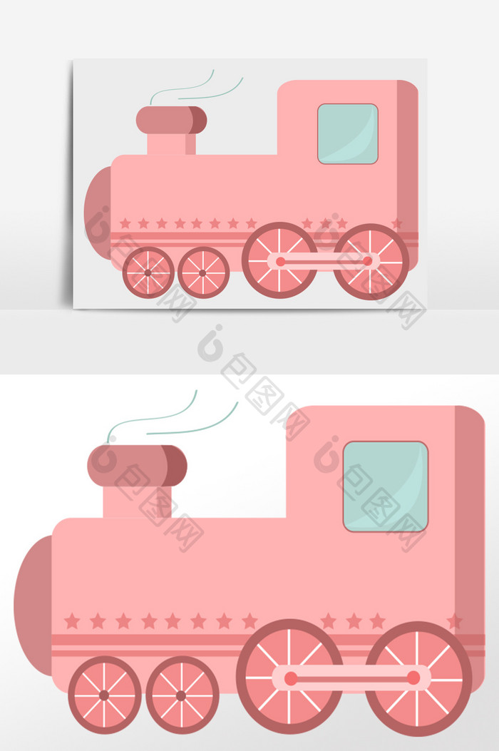 手绘儿童节快乐粉色玩具小火车插画