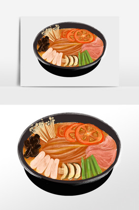 手绘美味美食食物大冷面插画