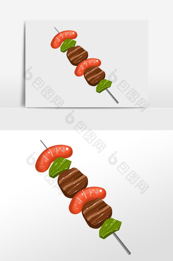 手绘美味美食烧烤烤串插画图片