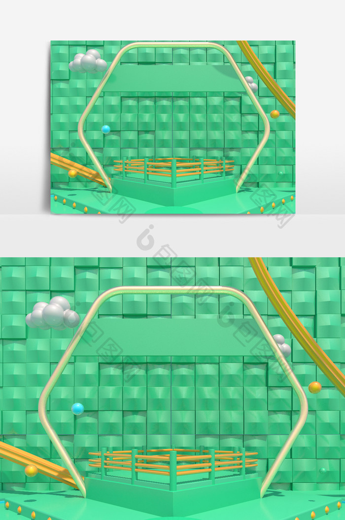 C4D绿色电商模型节日促销场景模型