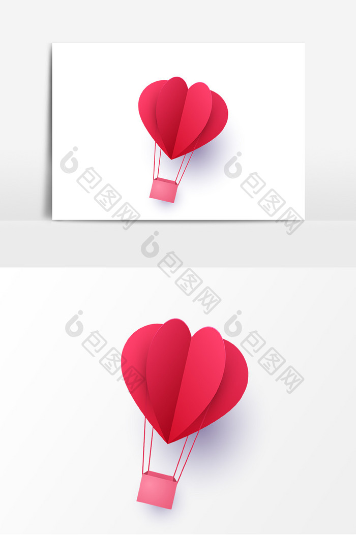 立体剪纸红色爱心气球元素