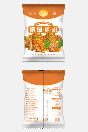 红色大气简约插画精品核桃美食食品包装设计