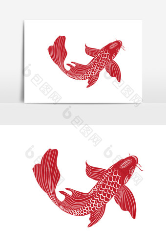 手绘动物鱼剪纸元素图片