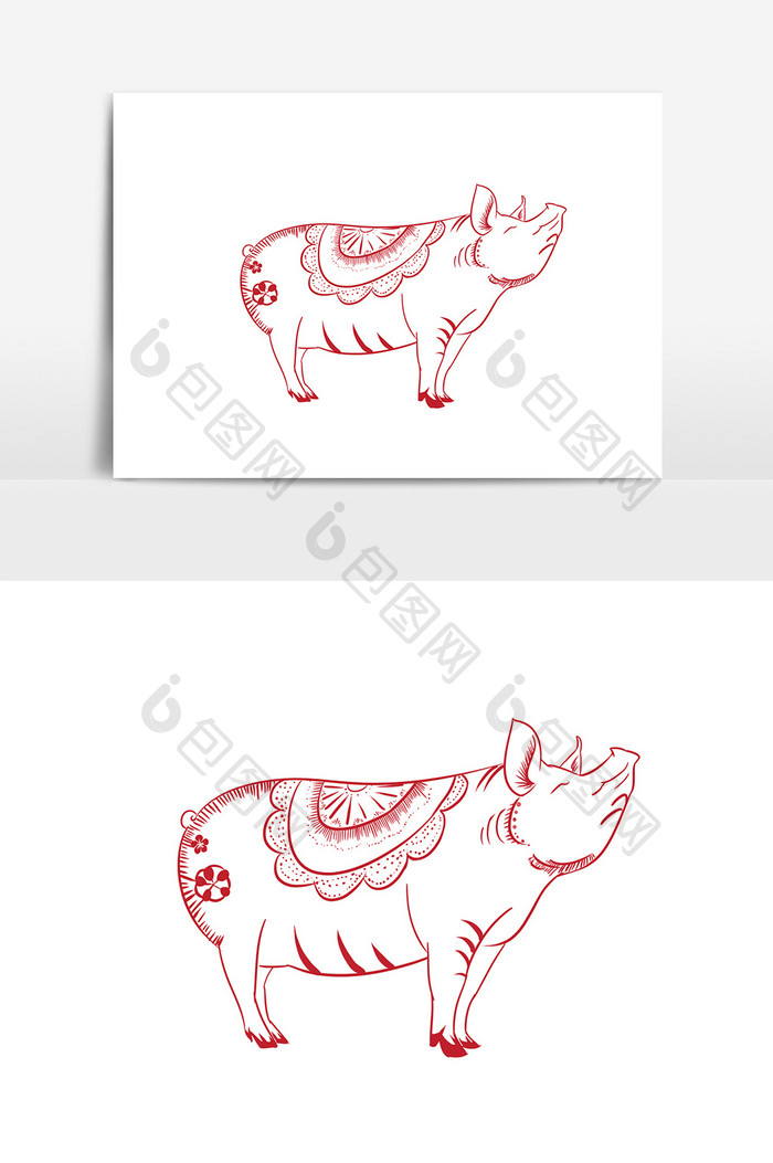 手绘剪纸动物猪元素