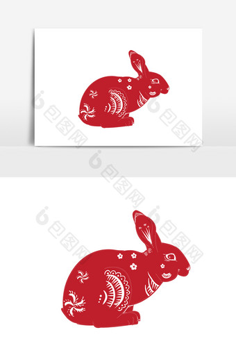 兔子手绘剪纸元素图片