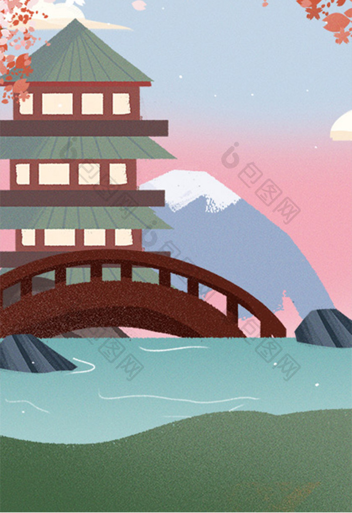 唯美建筑塔插画背景