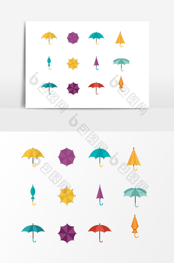 手绘彩色雨伞设计素材