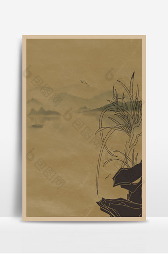 复古国潮中国风工笔画大气装饰背景图片