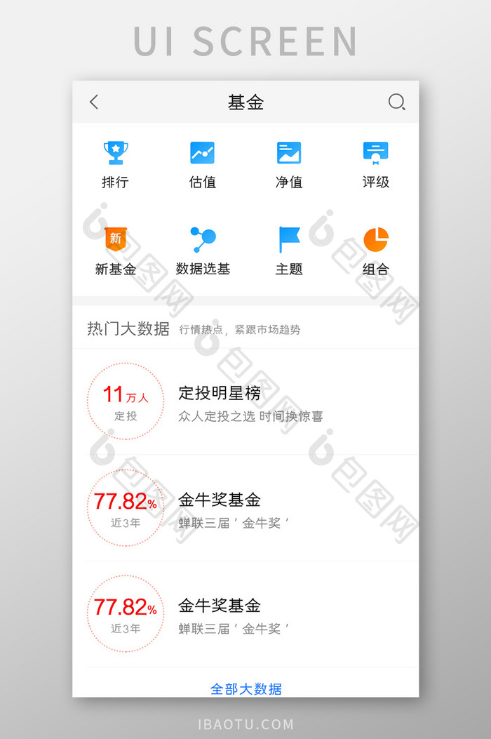 股票基金APP基金数据UI移动界面