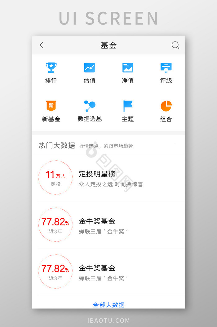 股票基金APP基金数据UI移动界面图片