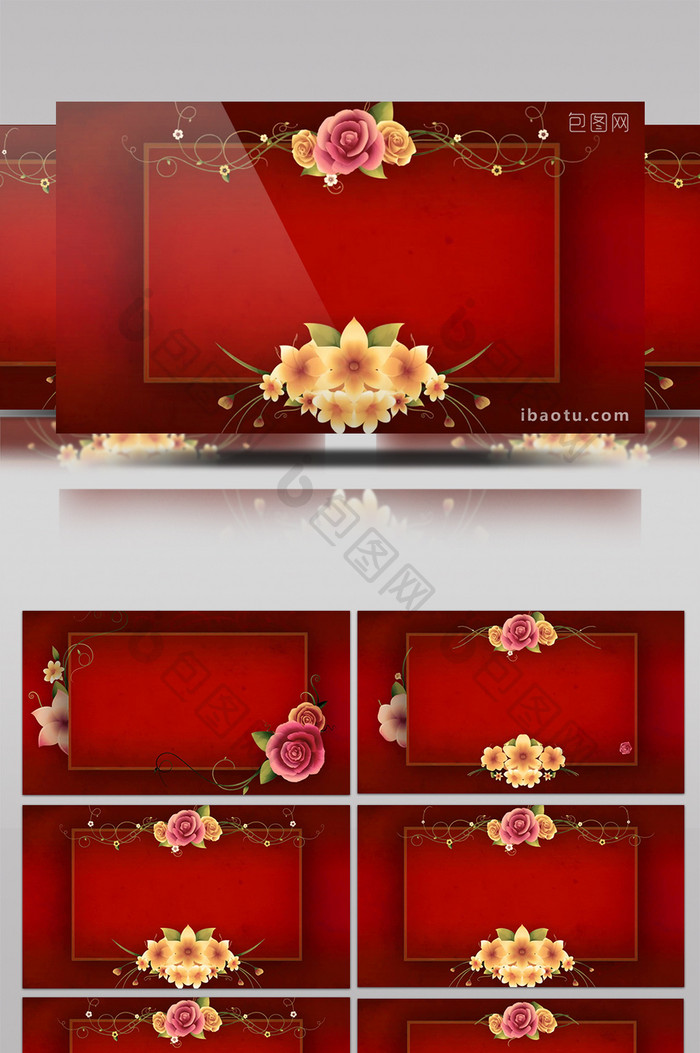 红色花朵婚礼边框合成背景视频素材