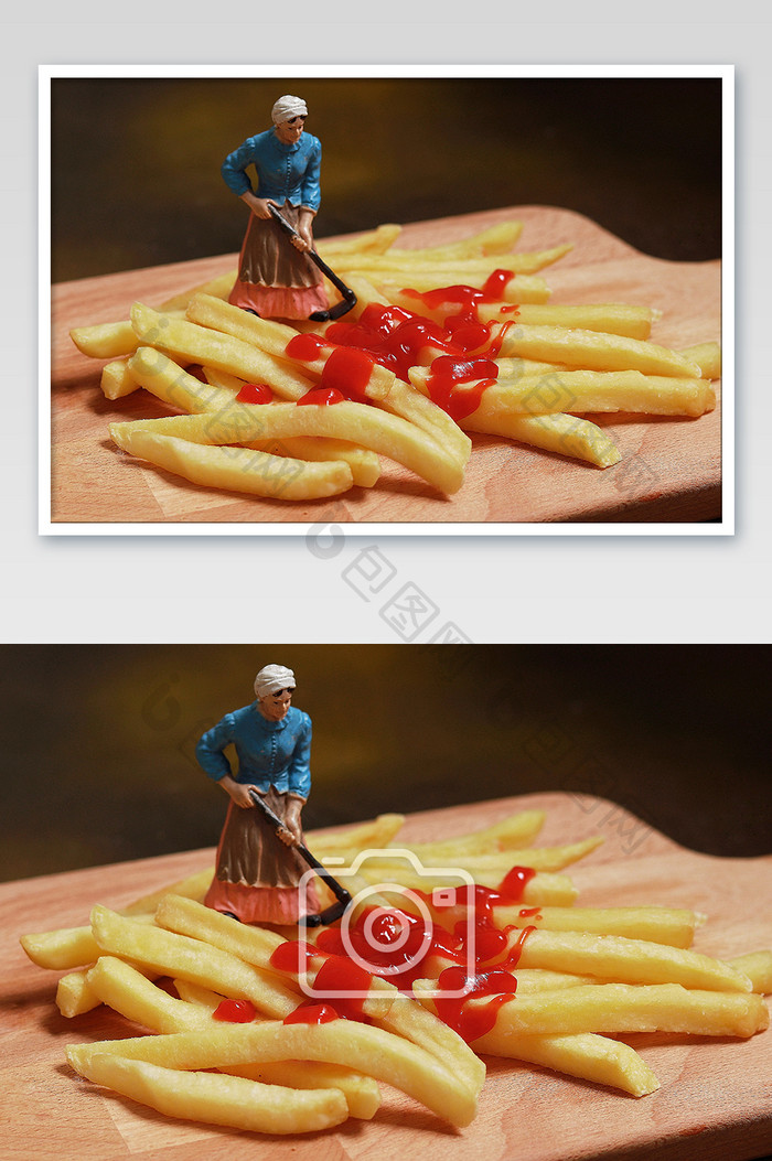 薯条番茄酱特写摄影图片