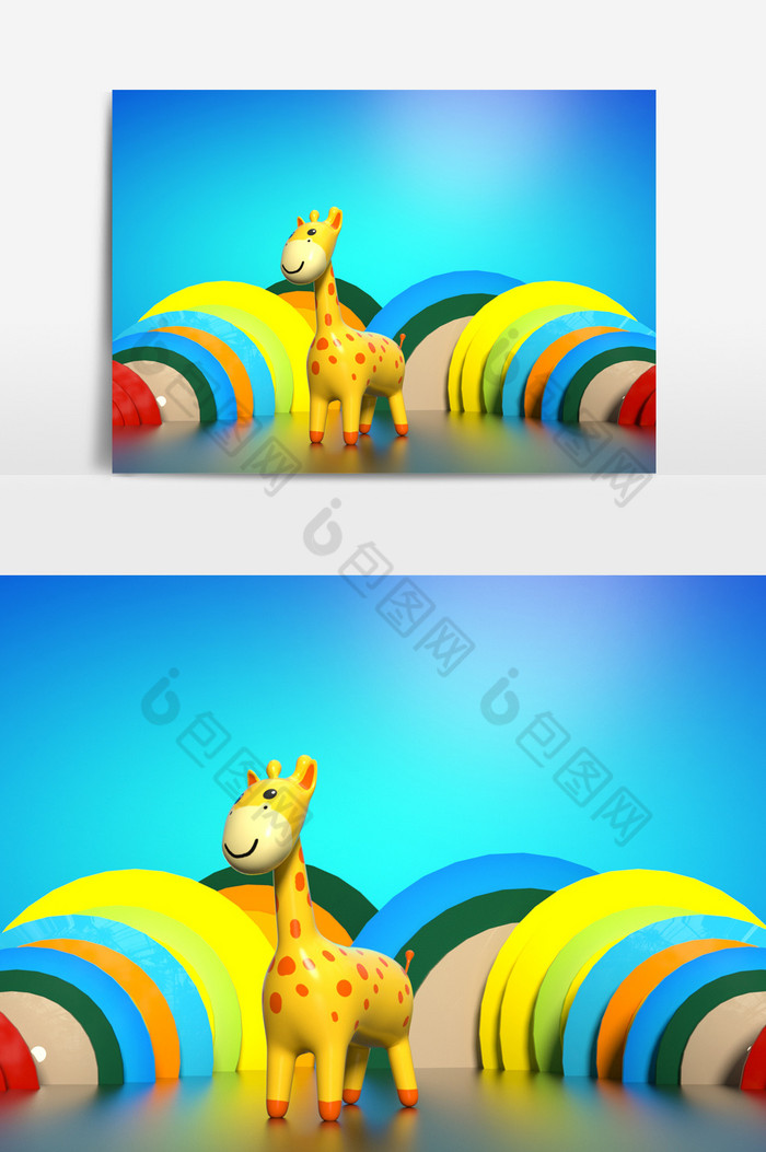 C4D卡通长颈鹿场景OC渲染器图片图片