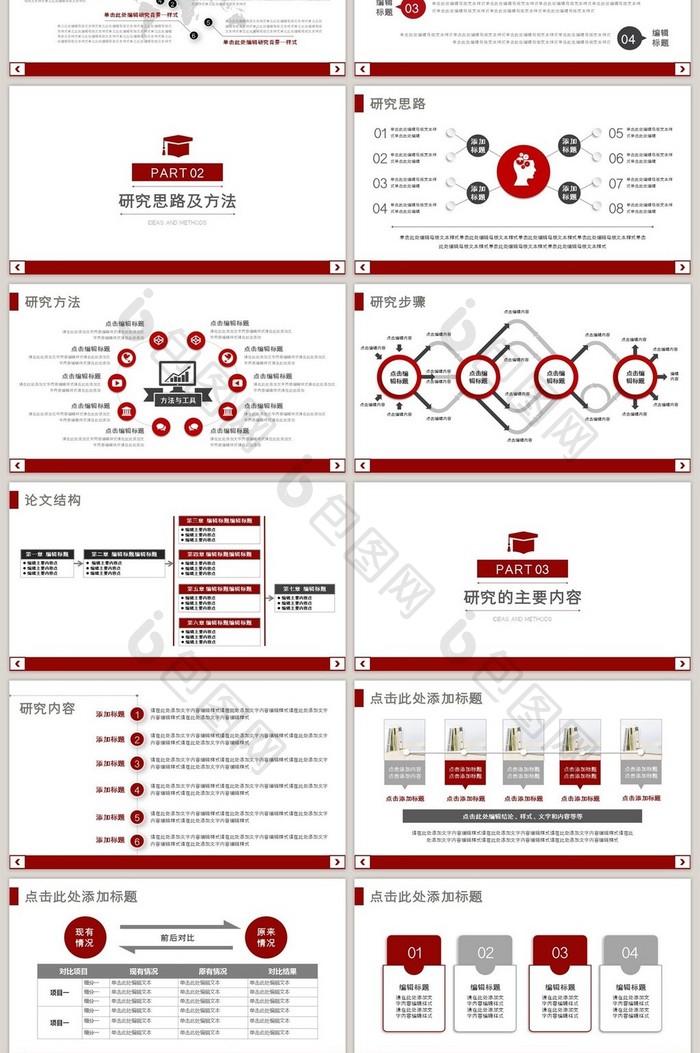 红色简约论文答辩PPT模板
