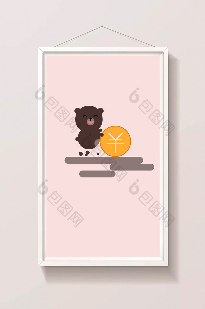 粉色可爱小熊推动金币GIF动态插图加载