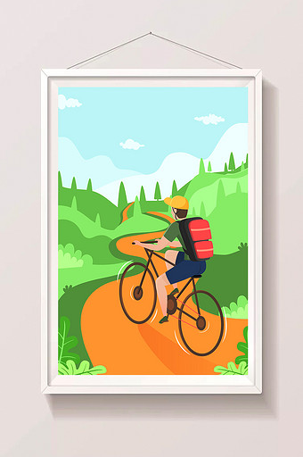 踏青五一劳动节出游旅行骑单车app插画图片