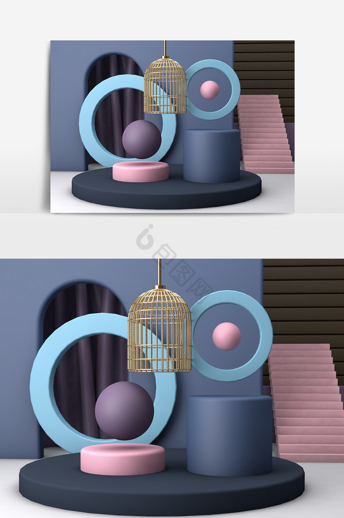 C4D莫兰迪色系电商小场景模型物理图片