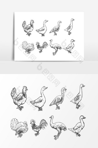 线描可爱动物设计元素图片