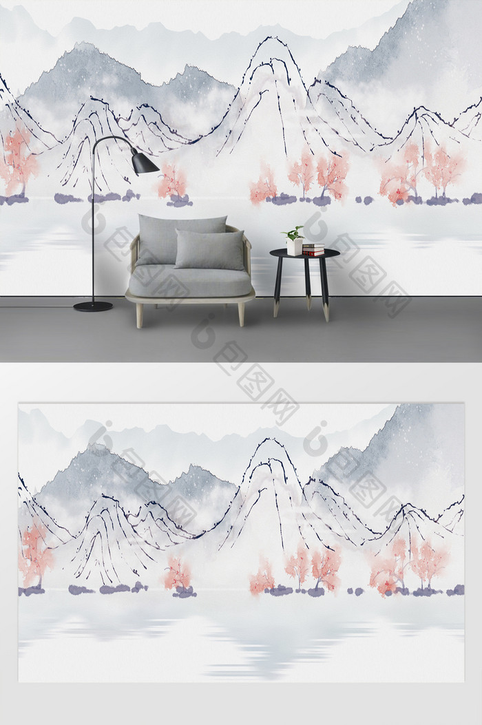 现代创意中国风山水背景墙