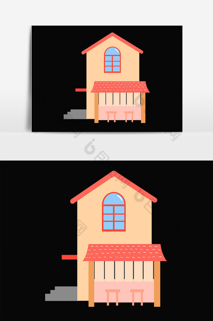 手绘卡通小洋楼房屋建筑插画