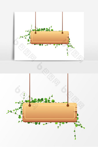 绿色春天木板吊牌标题元素图片