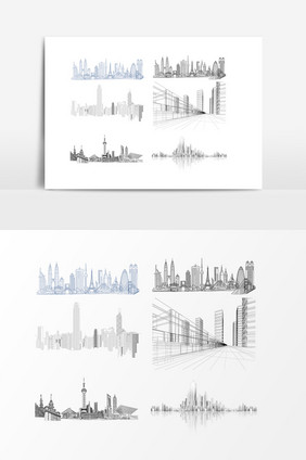 线描城市建筑设计元素