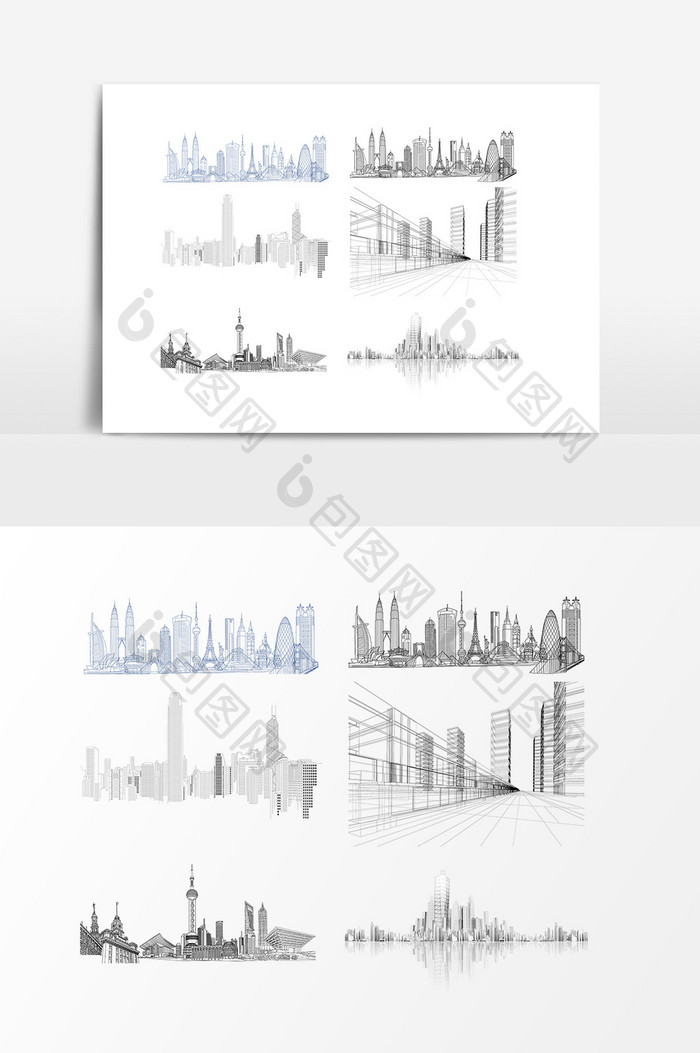 线描城市建筑设计元素