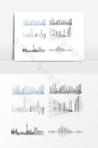 线描城市建筑设计元素图片