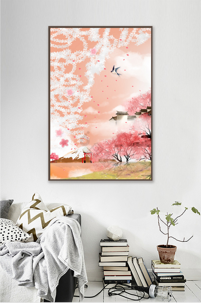 小清新唯美樱花树风景装饰画图片