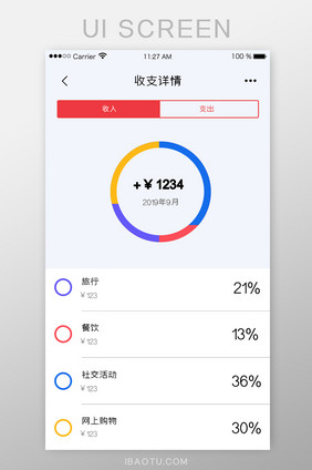 APP收支情况UI移动界面