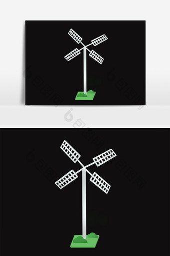 手绘低碳环保白色风车插画图片
