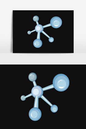 手绘科学化学蓝色分子链插画