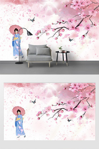 现代唯美粉嫩樱花背景墙图片