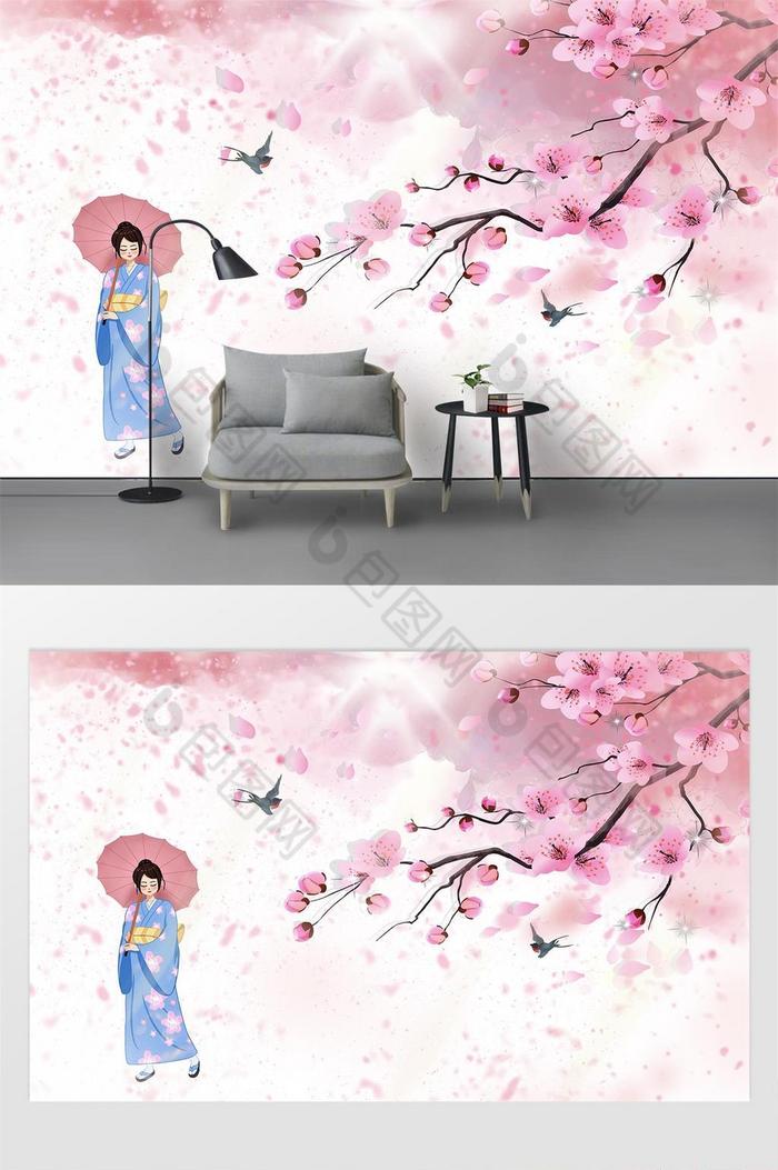 现代唯美粉嫩樱花背景墙图片图片