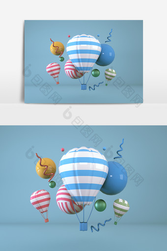 C4D简约大气热气球装饰元素图片