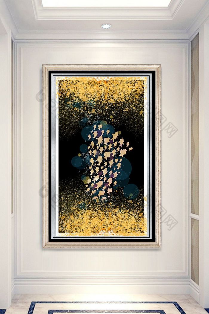 【新中式锦鲤风景晶瓷玄关装饰画】图片下载-包图网